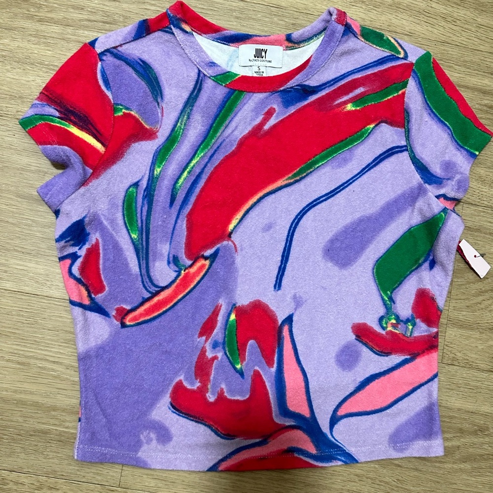 Juicy Couture Colorful Abstract Terry Women's Top small NEW